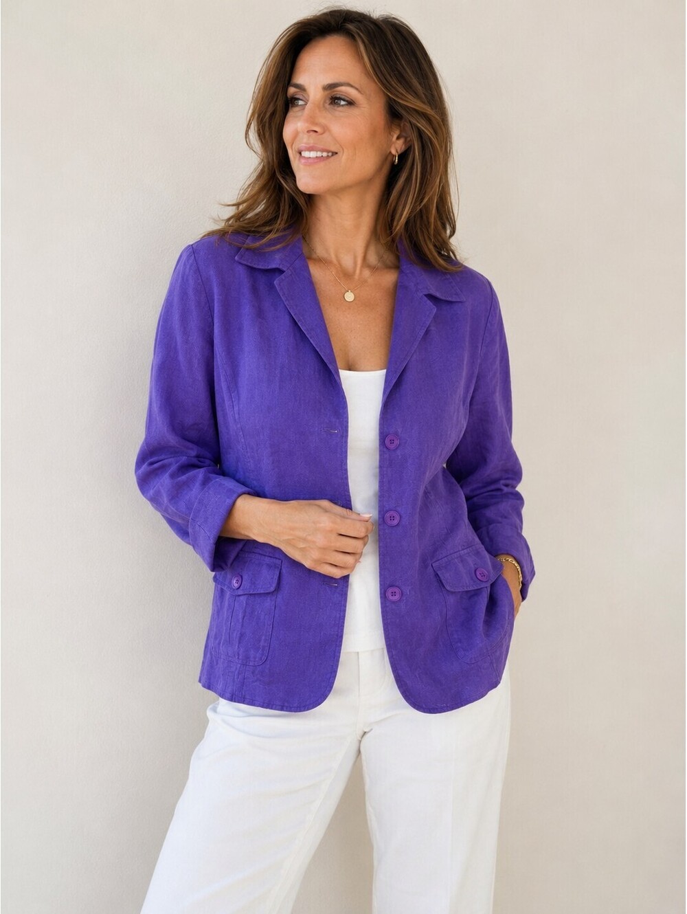 Jones New York Collection 100% Linen Blazer Jacket Purple Women's Size 16 - Picture 1 of 7